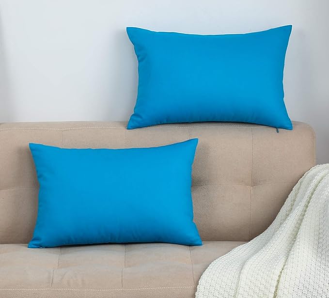 TangDepot Handmade Decorative Solid 100% Cotton Canvas Throw Pillow Covers/Pillow Shams, (12" x18" , Pacific Blue, 1 Count (Pack of 1))