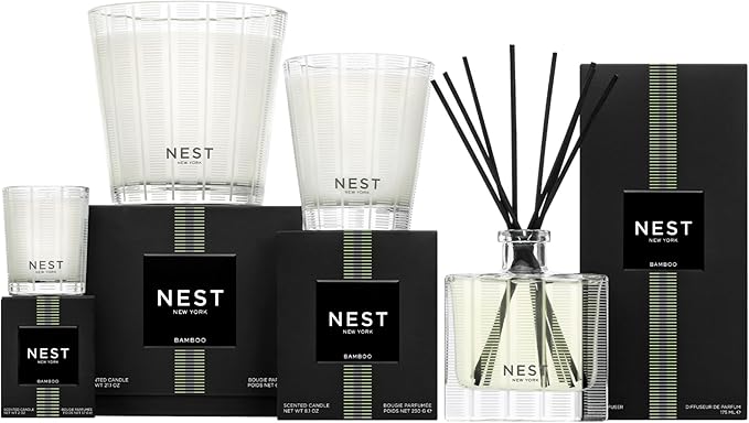 NEST New York Reed Diffuser, Bamboo - 5.9 fl oz - Fragrance for Up to 90 Days - Reusable, Refillable Glass Holder - Includes 8 All-Natural Reed Sticks - Flame Free