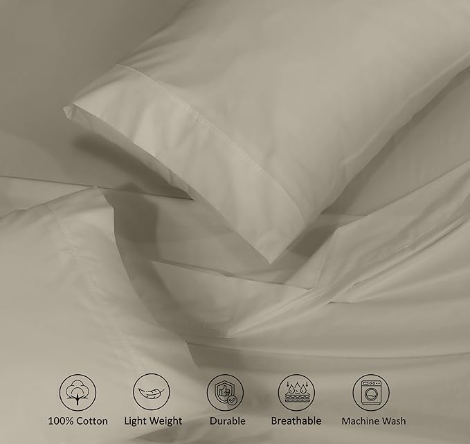 RUVANTI 100% Cotton Full Size Bed Sheets, 4 Pieces, Soft & Breathable Percale Weave Bedding, Deep Pocket 16", Hotel Standard, Crisp Cool Feel, Durable, Perfect Sheet Set Dyed, Taupe