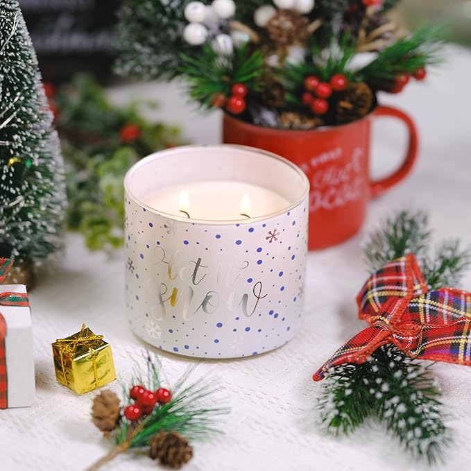 Christmas Candles, Winter Snowflakes Candle, Winter Pine Scented Candle, Large 3 Wicks, 14 oz Christmas Scented Candles