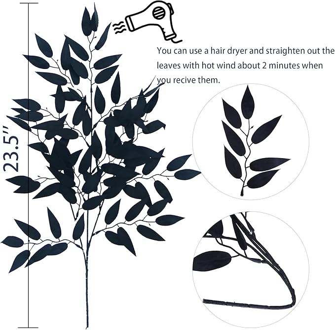 GREENTIME 6 Pack Artificial Black Italian Ruscus Stems 23.5'' Faux Halloween Leaf Bouquet for Vase Fireplace Table Centerpiece Decor