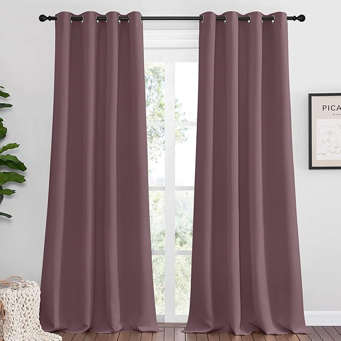 NICETOWN Dry Rose Blackout Curtains 96" Long for Office, Dining Room, Guest Room, 55" Wide, 2 Pieces, Sound Reducing Heat and Cold Block Curtain Panels for Modern Room Decorative