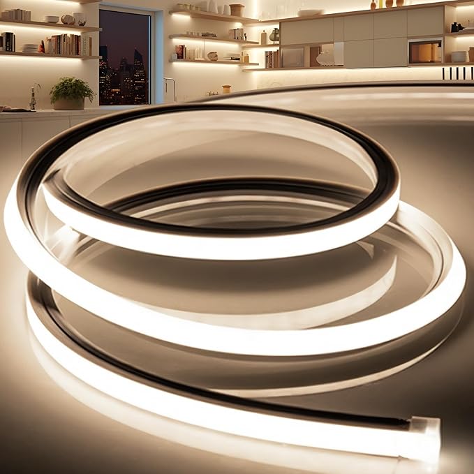 LED Strip Lights Neutral White 4000K,32.8ft 110-120V Neon Rope Lights,Flexible Silicone Outdoor Waterproof Neon Strip Lights for Bedroom,Mirror,Kitchen Cabinet, Living Room,Halloween Decor