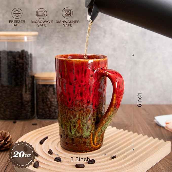 20oz Porcelain Coffee Mugs Set of 4, Large Tall Coffee Mugs with Handles, Modern Ceramic Coffee Cups for Coffee, Tea, Cocoa, Milk, Gifts for Women Men