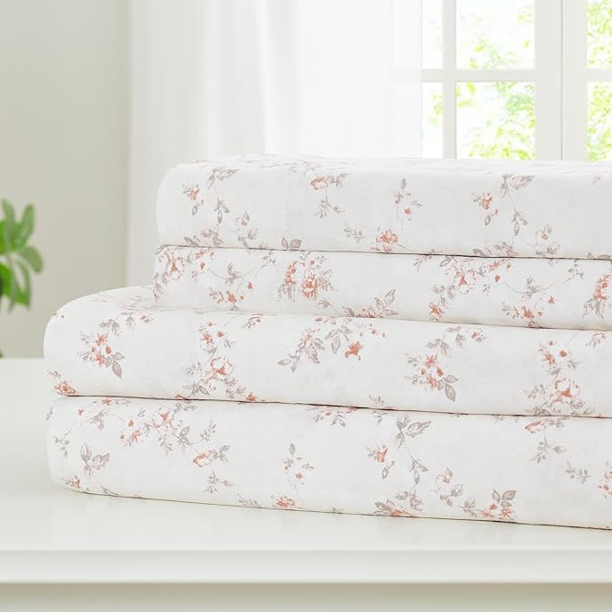 Modern Threads Silky Soft Microfiber and Wrinkle Free Sheets - Luxurious Microfiber Bed Sheets Includes Flat Sheet, Fitted Sheet with Deep Pockets, & Pillowcases Kashmir Rose Clay, California King