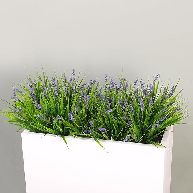 Faux Plants Outdoor 24 Bundles Fake Monkey Grass Artificial Plastic Purple Flowers Outside Flor Fade Resistant Realistic for Planter Porch Patio Decor(24 Bundles Purple Monkey Grasses)