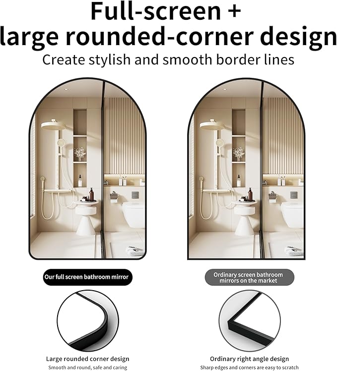24x36 Inch Premium Black Arched Mirror Shatter Resistant No Distortion Luxe Brushed Metal Frame Arch Mirror for Bathroom Vanity Modern Wall Decor