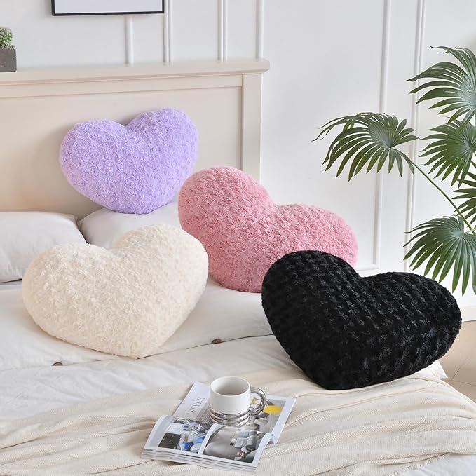 Heart Pillow, Soft Heart Shaped Pillow with Room Decorative Throw Pillows for Bed Couch Chair Sofa, Heart Shaped Cute Throw Pillow Cushion for Bedroom Living Room (Grey Pink, Large 19.6" x 15.7")