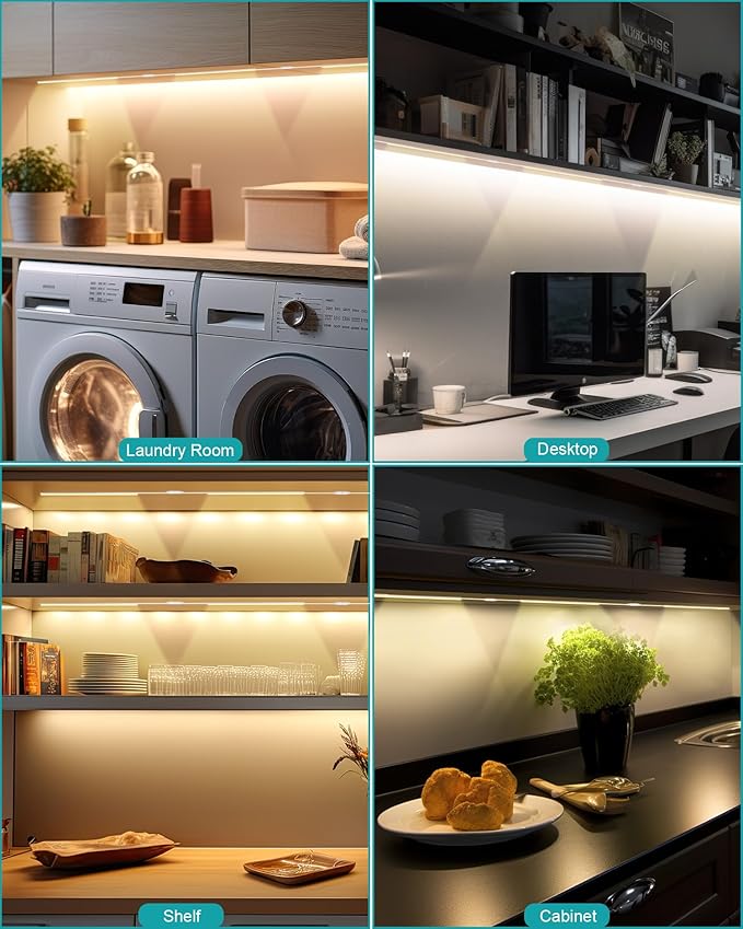 JUSJUBR Under Cabinet Lighting Plug in, 3 Pcs 12 Inch 3 Color Temperature Under Counter Lights for Kitchen, Dimmable Led Under Cabinet Lights with Memory Function for Closet, Desk