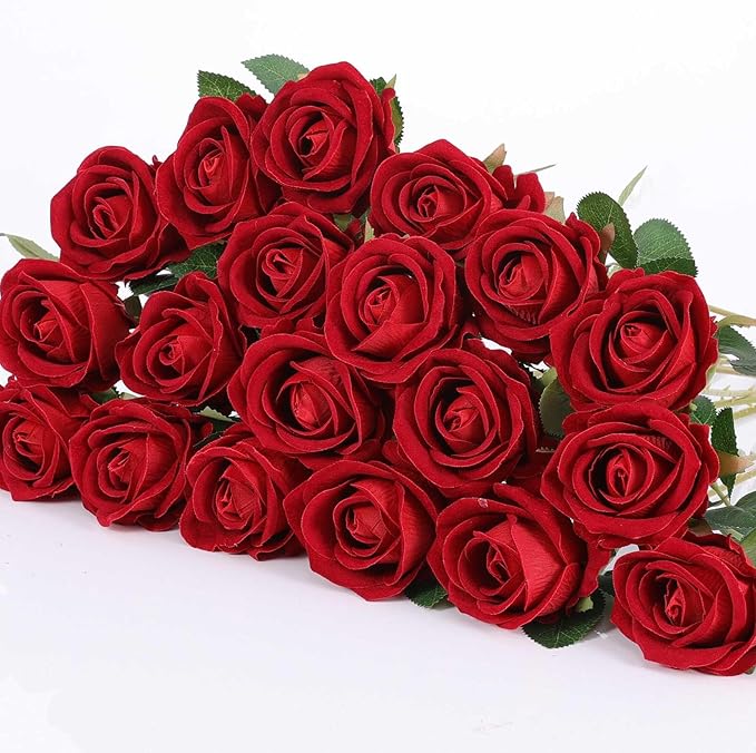 60 Pcs Artificial Roses Bulk Velvet Silk Red Rose Burgundy Roses for Wedding Centerpieces Bridal Bouquet Mohter's Day Valentine's Day Christmas Home Decor (60, Burgundy)