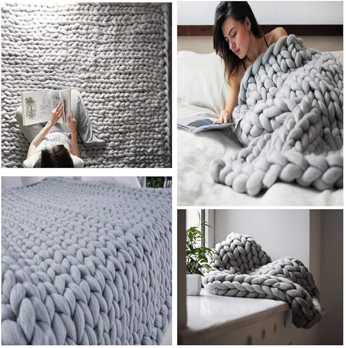 Chunky Knit Blanket Soft Handmade Knitting Throw for Bedroom Sofa Decor Super(Light Gray40 x80)