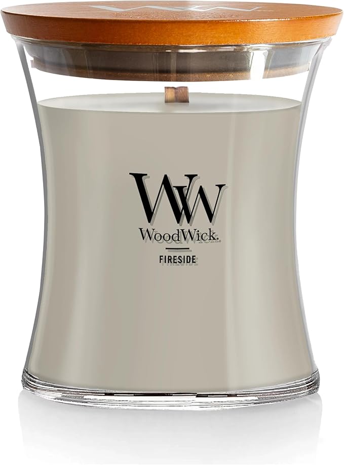 WoodWick Medium Hourglass Candle Fireside Scent Premium Soy Blend Wax Crackles as it Burns Perfect for Gifting 9.7oz