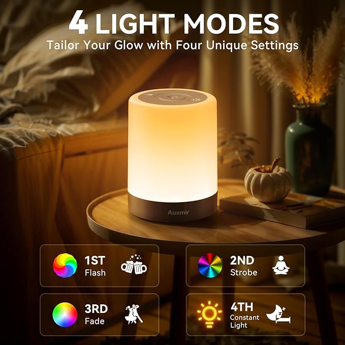 Night Light for Kids Baby, Dimmable Touch Lamp for Nursery, 11 RGB Colors 5 Brightness, Portable Rechargeable Bedside Table Lamp for Nightstand, Kids Night Light for Bedroom Living Room, Dark Brown