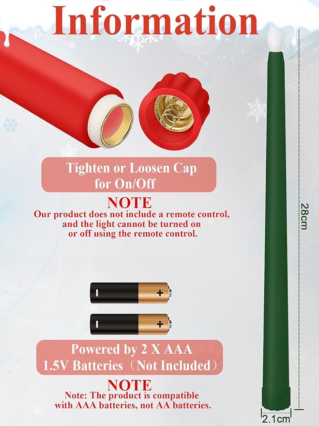 Funtery 48 Pcs Flameless LED Taper Candles 11 Inch Battery Operated Flickering Candles Bulk for Christmas Church Wedding Party (Red, Green, Classic Style)