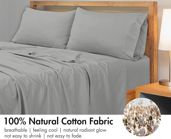Royale Linens 300 Thread Count 100% Long Staple Combed Cotton Flat Sheet - Super Soft - Top Sheets - Full Flat Sheet Sold Separately - Breathable, Cool & Crisp Percale Sheets Only (Full, Silver)