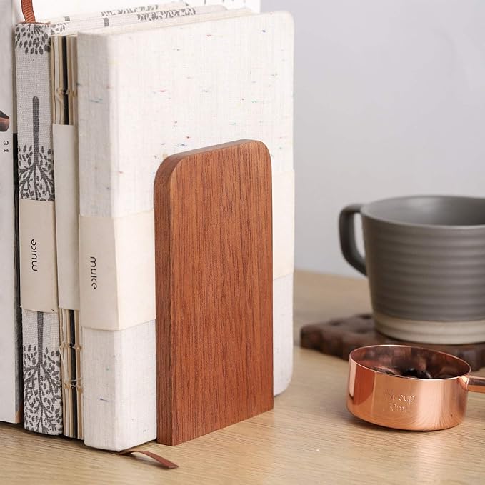 Muso Wood Book Ends for Shelves, Non-Slip Bookends, Heavy Duty Wooden Bookend Support for Books and Movies (Sapele 1 Pair)