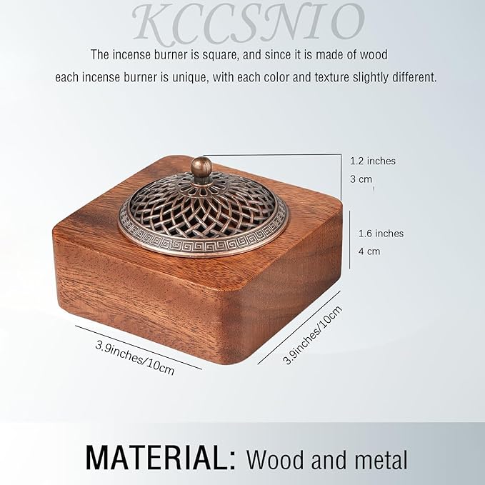 Acacia Wood Incense Burner for Cones & Coils, with Sticks Holder - 3-in-1, Zen Meditation Yoga Home Room Decor