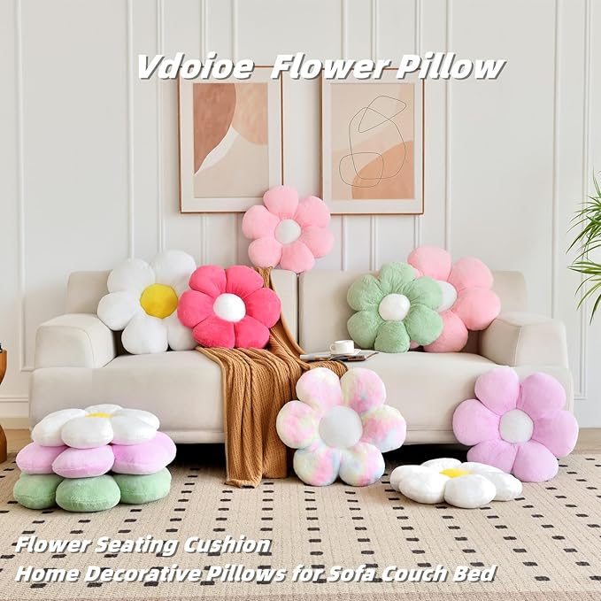 Purple Flower Pillow, 23.62In Floor Pillow Cushion, Cute Flower Shaped Throw Pillow, Home Decorative Seating Cushion for Sofa, Couch, Bed