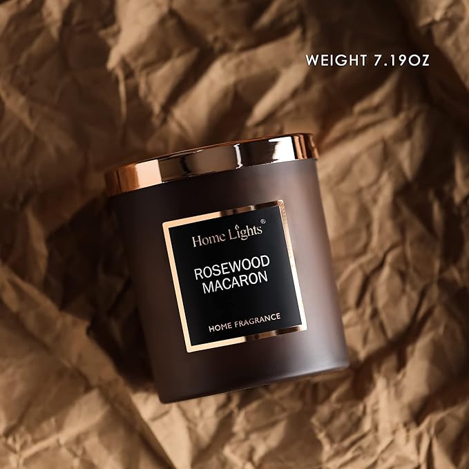 HomeLights Luxury Scented Candle, Natural Soy Wax, Home Fragrance Decor Gift, Rosewood Macaron, Medium Jar