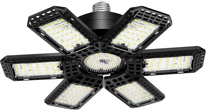1 Pack Garage Light, 200W 20000LM 6500K LED Shop Lights, Garage Lights Ceiling Led with 6+1 Deformable Panels, Screw in E26/E27 Socket Bulb for Warehouse, Workshop, Basement, Barn Lighting