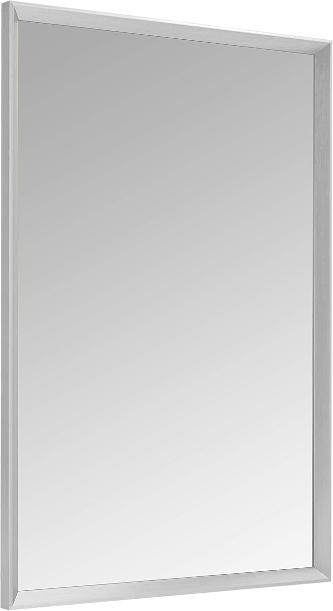 Amazon Basics Rectangular Wall Mount Mirror, Peaked Trim, Nickel, 24" x 36"