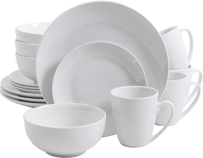 Gibson Home Zen Buffet Porcelain Chip and Scratch Resistant Dinnerware Set, Service for 4 (16pcs), White (Coupe)
