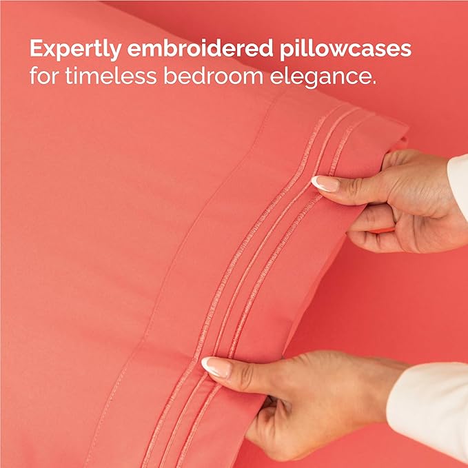 Full Size 4 Piece Sheet Set - Comfy Breathable & Cooling Bed Sheets Set - Hotel Luxury Bedding for Women, Men, Kids, Teens, Boys & Girls - Deep Pockets, Ultra-Soft and Wrinkle Free - Oeko-Tex - Coral