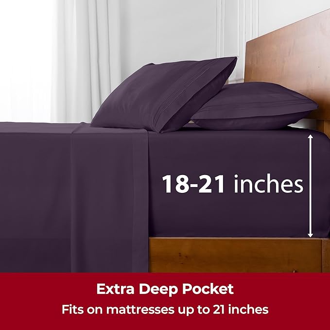 Mellanni Extra Deep Twin XL Sheets - 3 PC Iconic Collection Bedding - Hotel Luxury, Ultra Soft, Cooling Bed Sheets - Wrinkle, Fade, Stain Resistant (Twin Extra Long, Purple)