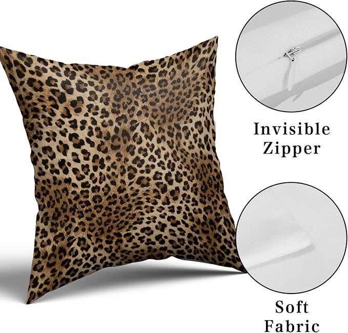 Brown Leopard Throw Pillow Cover - 2 Pcs Cheetah Pillow Case 18x18 inch Cotton Soft Animal Print Pillows Covers Decorative Cushion Cover for Home Couch Bed Sofa Double Side Printed
