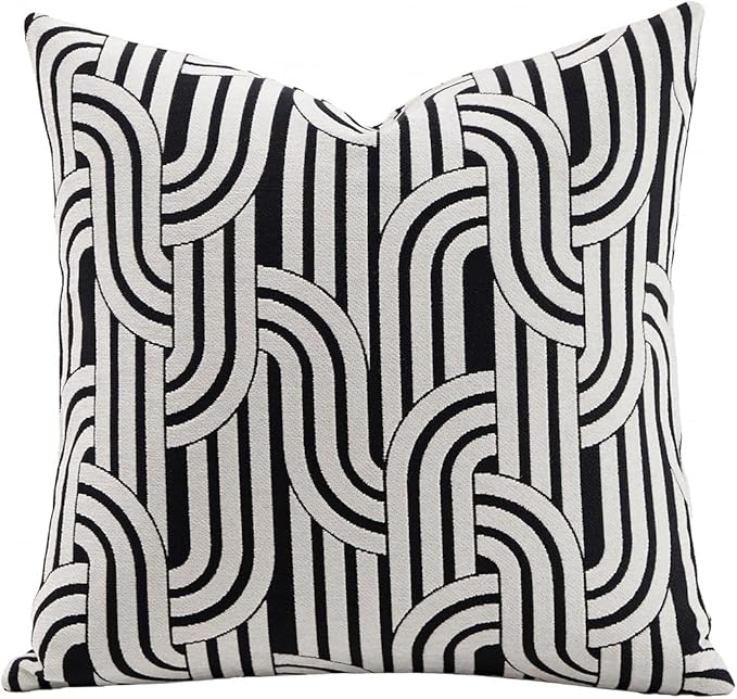 Premium Throw Pillow Covers 22x22 Inches - Art Arcmono Simply Wave Chenille Jacquard Embroidery Decorative Couch Pillow Covers for Living Room Bedroom Sofa Home Décor