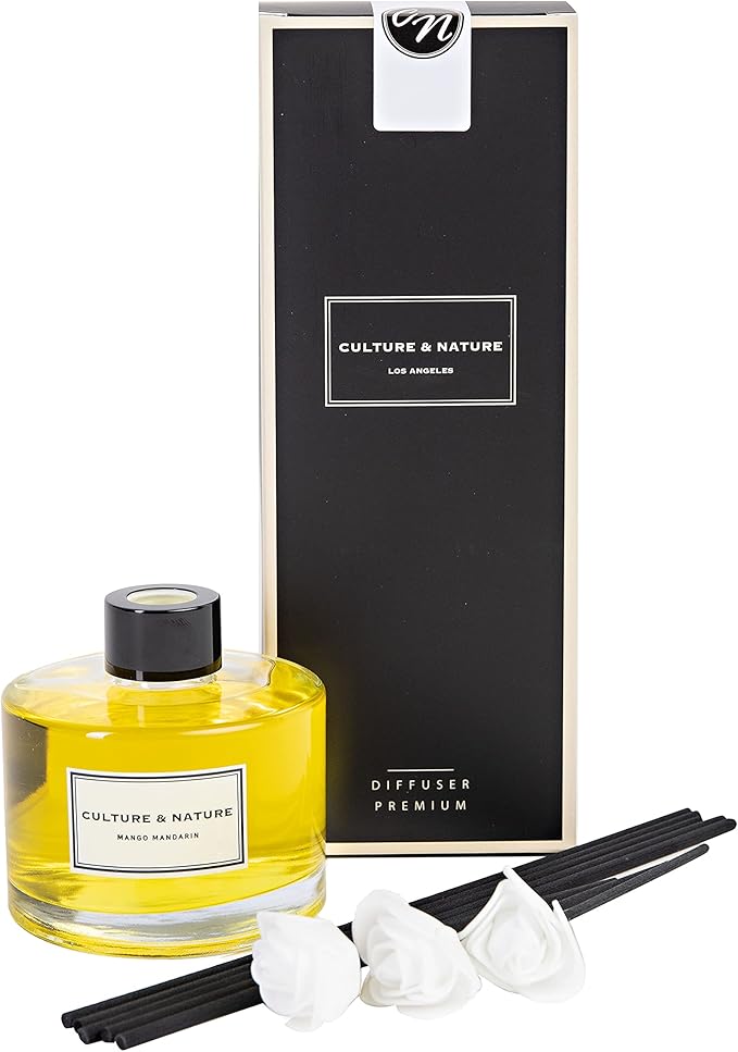 CULTURE & NATURE Reed Diffuser Set 6.7oz (200ml) Mango Mandarin Scented Diffuser with Sticks Home Fragrance Reed Diffuser for Bathroom Shelf Decor