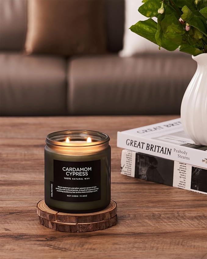 M&SENSE Spice Cardamom Cypress Large Soy Candles for Home Scented 2 Wick Large Soy Natural Candles 11.6oz 70 Hours Long Lasting Slow Burning, Christmas Holiday Woody Scented Winter Gifts
