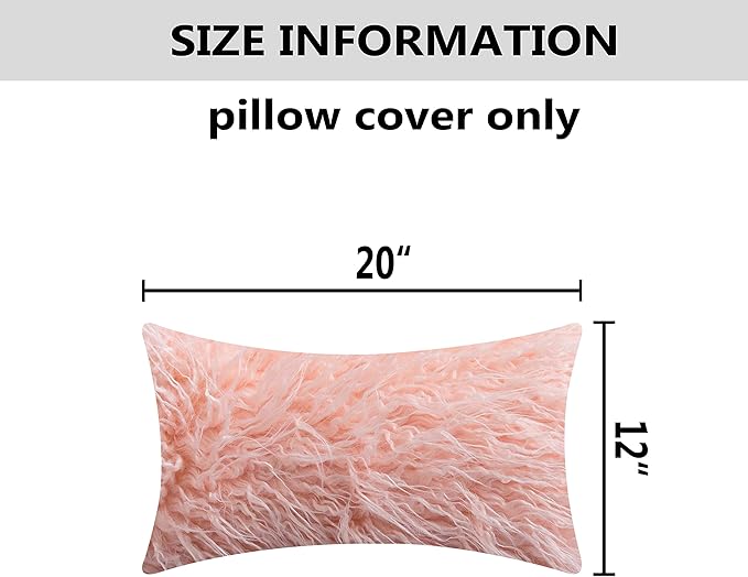Home Brilliant 12x20 Pillow Cover Rectangular Faux Fur Fuzzy Accent Pillows Case for Couch Decor, 30cmx50cm, 2 pcs, Pink