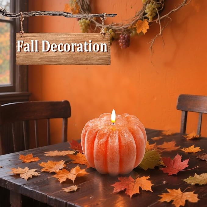 Fall Decor, Fall Decorations for Home - Flameless Pumpkin Candle with Timer Remote - Room Bedroom Table Farmhouse Decor for Halloween, Thanksgiving, Orange