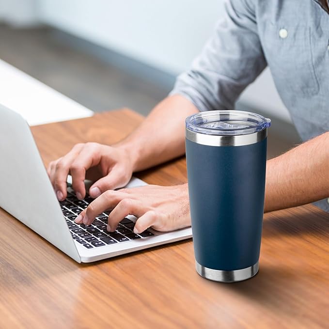 20oz Tumbler with Straw and Brush, Stainless Steel Vacuum Insulated tumbler, Double Wall Insulated Coffee Tumbler for Outdoor, Home, Travel,Office (Navy Blue,4pcs)