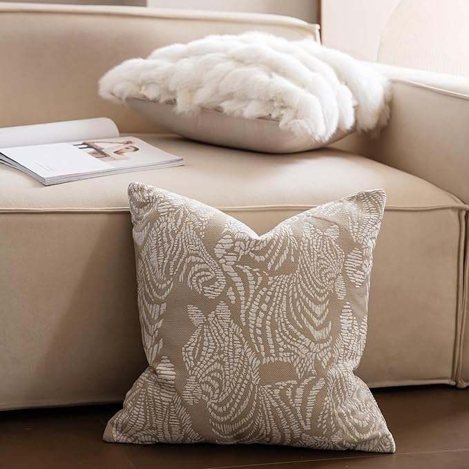 Premium Throw Pillow Covers 22x22 Inches - Oatmeal Zebra Chenille Jacquard Embroidery Decorative Couch Pillow Covers for Living Room Bedroom Sofa Home Décor