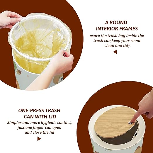 Small Trash Can with Lid Cute Summer Forest Animals Head Scandinavian Seamless Texture Garbage Bin Pet Proof Waste Basket for Kitchen Bathroom Office Bedroom Decorative 1.8 Gallon