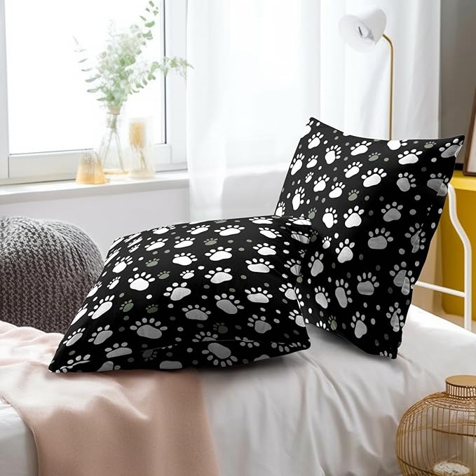Paw Print Throw Pillow Covers - Dog Cat Paw Pillow Cases 18x18 for Porch Patio Indoor Outdoor Home