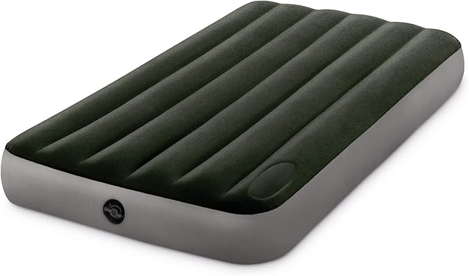 Intex 64761E Dura-Beam Standard Downy Air Mattress: Fiber-Tech – Twin Size – Built-in Foot Pump – 10in Bed Height – 300lb Weight Capacity