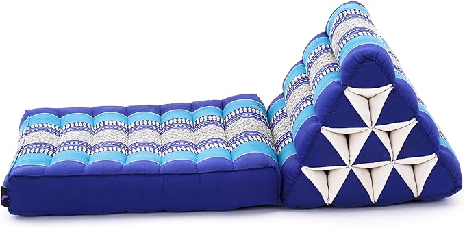 Leewadee 1-Fold Mat with Triangle Cushion – Comfortable TV Pillow, Foldable Mattress with Cushion Made of Eco-Friendly Kapok, 30 x 20 inches, Blue