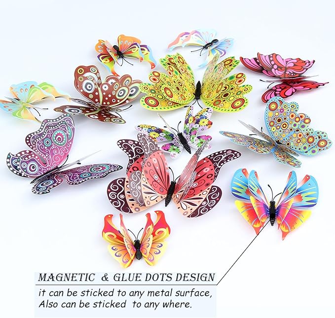 Butterfly Wall Decor 24/48 PCS, 3D Butterflies Stickers for Party Decorations with Magnets (Circl, 24)