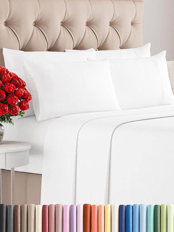 King 6 Piece Sheet Set - Comfy Breathable & Cooling - Ultra Soft Hotel Luxury Bedding Set with 8-16 Inch Deep Pockets - 1 Flat & 1 Fitted Sheet & 4 Pillowcases - Cozy, Wrinkle Free & Easy Care - White