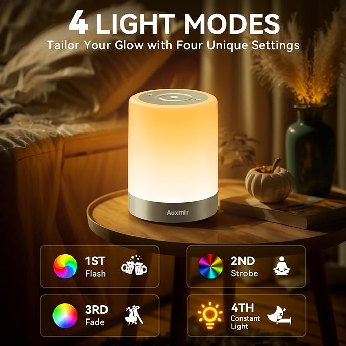Night Light for Kids Baby, Dimmable Touch Lamp for Nursery, 11 RGB Colors 5 Brightness, Portable Rechargeable Bedside Table Lamp for Nightstand, Kids Night Light for Bedroom Living Room, Silver