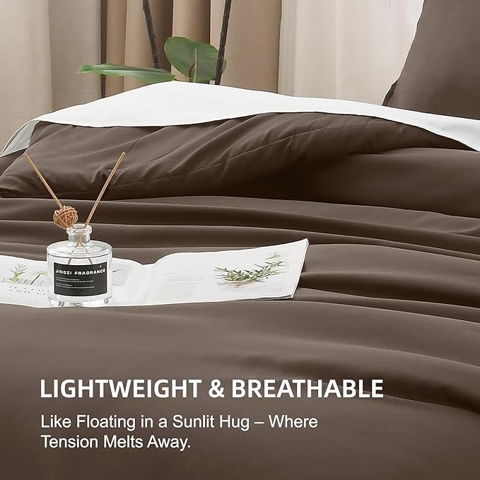 Litanika Comforters King Size Chocolate, 3 Pieces Lightweight Solid Bedding Set & Collections, All Season Fluffy Bed Set (104x90 Inches Comforter & 2 Pillowcases)