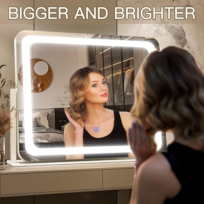FENNIO Vanity Mirror with Lights 22''x17'' Makeup Mirror with Lights,Vanity Mirror Touch Screen with 3-Color Lighting,Dimmable,for Vanity Desk Tabletop
