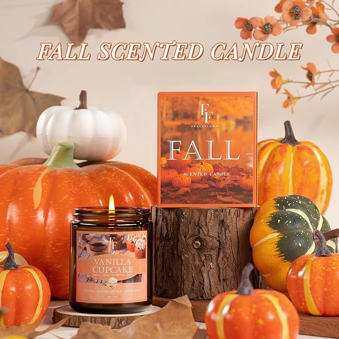 Fall Candle, Vanilla Cupcake Scented Candles for Home, Natural Soy Autumn Candle Aromatherapy Candle, 7 oz Jar Candles Fall Gifts for Women Men