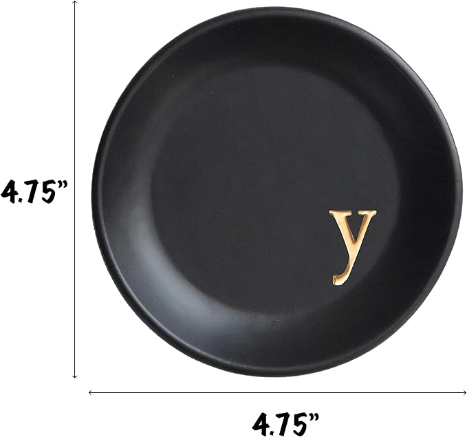 COLLECTIVE HOME - Ceramic Jewelry Tray, Decorative Trinket Dish for Rings Earrings Necklaces Bracelet Watch Keys, Birthday Mother's Day Christmas Gift for Women, 4.75", Black Surface (y)