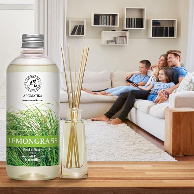 Lemongrass Reed Diffuser Refill, Natural Essential Lemongrass Oil 17 Fl Oz - Fresh & Long Lasting Fragrance - Reed Diffuser Oil Refill for Aromatherapy - Home - Office - Restaurant