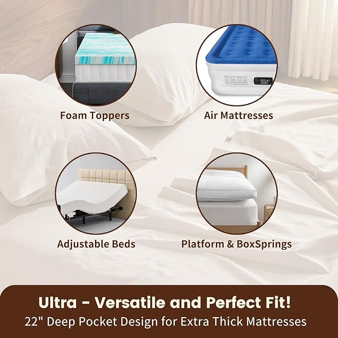 100% Linen Sheet Set Cal King Size Extra Deep Pocket Fits 18-24 Inch Mattress, Breathable & Soft, Smooth 6-Piece Set for Thick Mattresses Hotel Luxury Bedding（Cal King, Linen）