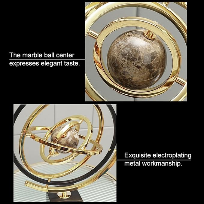 Homary Modern Abstract Art Decoration Metal Globe Ornament Sculpture Decor with Rectangle Stand Black & Gold